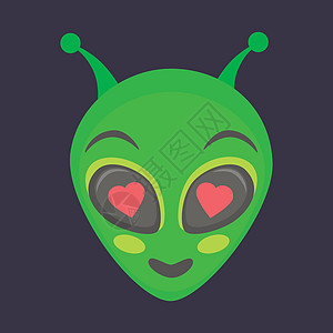 外星人头  爱绿色外星人黑色表情火星符号飞碟动物矢量背景图片