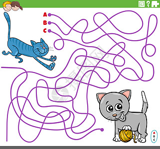 使用卡通玩猫游戏的教育性迷宫游戏图片
