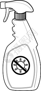 使用停止大流行性病毒信号线绘制黑白绘图的防疫喷雾瓶图片