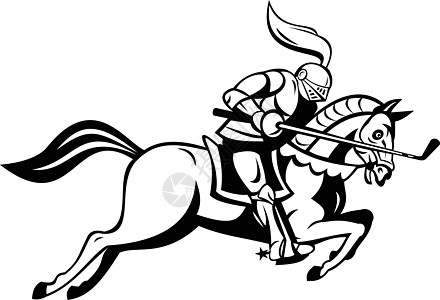 与高尔夫俱乐部一起骑马的骑士 以兰斯边卡通黑白连唱曲图片