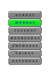 周一的报名日中 星期一以蓝色方式在色调口音指示牌绿色黑色注意力灰色坡度白色图片