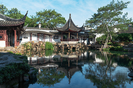 中国苏州花园的古老建筑建筑学公园寺庙旅游树木历史性游客吸引力风景遗产图片