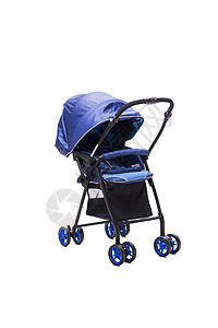在白色背景上孤立的蓝色推轮童年保姆母性运输车轮护理父母新生儿童家庭图片