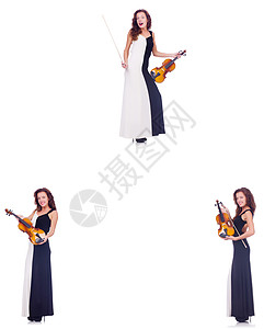 妇女拉小提琴 孤立在白色背景上乐器女性大提琴娱乐艺术协奏曲艺术家女士玩家交响乐图片