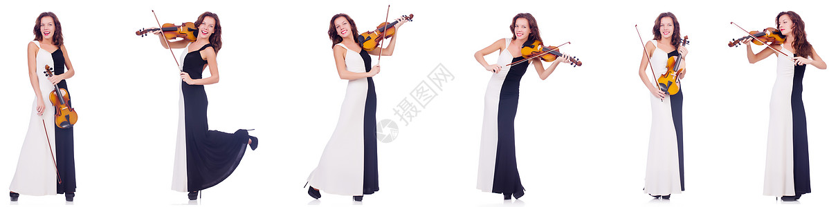 妇女拉小提琴 孤立在白色背景上演员演奏家中提琴大提琴手独奏剪辑拼贴画女性艺术音乐会图片