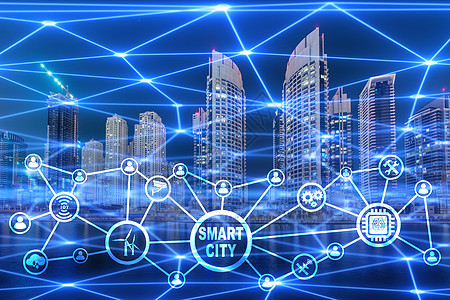 智能城市的概念和事物的互联网概念房子创新自动化城市网络交通运输技术天际摩天大楼图片