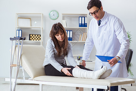 断腿检查病人的医生创伤扭伤手术包扎保险援助治疗考试情况疼痛图片