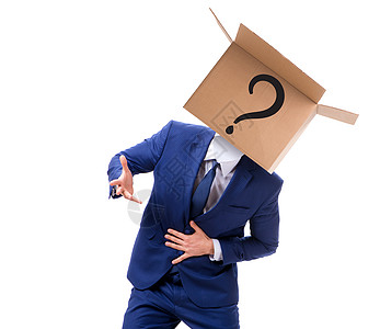 商界人士在商业概念中提出问题战略空白商务纸板头脑公司惊喜面具男人盒子图片