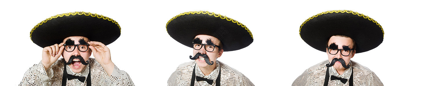 滑稽的墨西哥人孤立在白色上帽子大男子戏服收藏男性男人牛仔漫画胡子乐趣图片