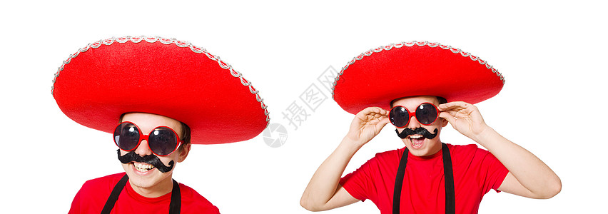 滑稽的墨西哥人孤立在白色上边帽剪辑姿势男人漫画荒野帽子拉丁戏服男性图片