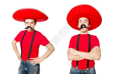 滑稽的墨西哥人孤立在白色上收藏荒野牛仔边帽拉丁派对主义男性剪辑乐趣图片