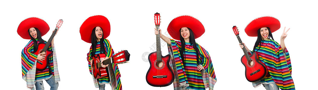 白色的墨西哥女性吉他手歌手岩石派对歌曲拉丁演员独奏边帽摇杆玩家图片