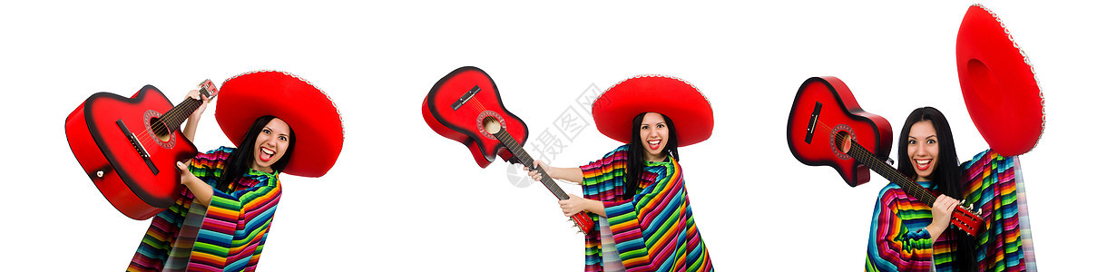 白色的墨西哥女性吉他手乐器漫画剪辑岩石乐队派对歌手艺术家帽子摇杆图片