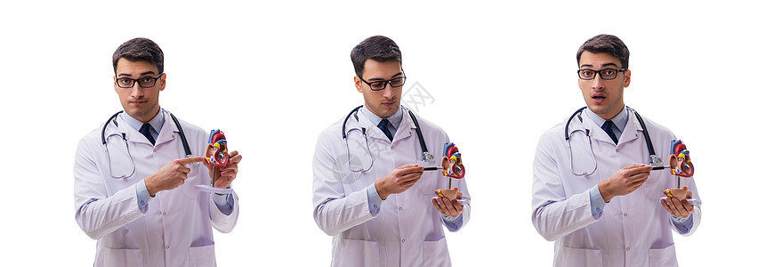年轻医生 心脏形状与白皮肤隔离的年轻医生专家学生男人有氧运动收藏疾病剪辑药品治疗师教育图片
