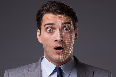 具有商务人士肖像的面相识别概念商务鉴别检测扫描器电脑生物软件数据代码隐私图片