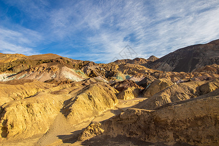 沙漠背景早晨的艺术家调色板 蓝天空和云 死亡谷奈特背景