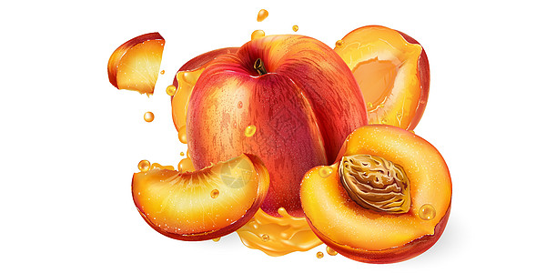 新鲜的桃子和果汁味道咖啡店食物厨房饮食液体健康维生素广告营养图片