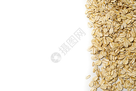 白色背景的有机健康生燕麦片 复制空间边框薄片营养农业午餐食物小麦饮食小吃粮食养分图片
