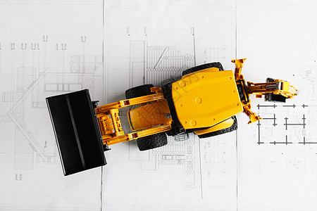关于住房建筑蓝图的拖拉机玩具车辆反铲建造驾驶橡皮孩子们机器游戏装载机塑料图片