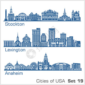 美国各城市-斯托克顿 列克星敦 阿纳海姆 详细结构 趋势矢量说明图片