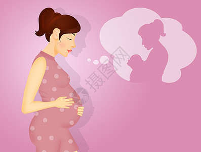 女人想象它会像母亲一样如何肿块家庭插图孩子分娩妈妈腹部怀孕女孩母性图片