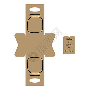 装有罐子和标签的切割立方体模板折叠插图徽章营销贮存小吃展示食物白色产品图片