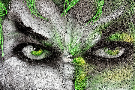 墙面涂在墙上黑色艺术品城市情绪涂鸦文化艺术绿色街道小丑图片