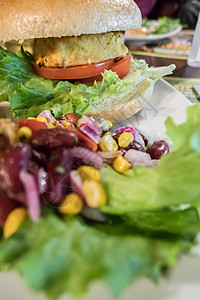 维en Vegen汉堡包盘子小吃午餐面包美食豆子饮食沙拉包子营养图片