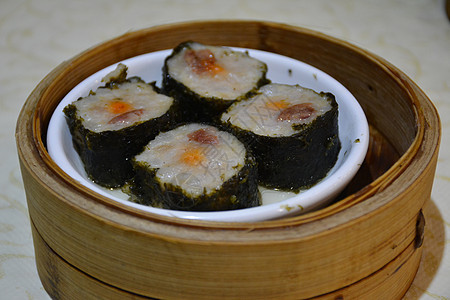 蒸汽日式日本siomai食品菜单命令海藻盘子味道服务餐厅商业美食背景图片