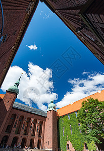 瑞典斯德哥尔摩市市政厅窗户建筑旅游地标蓝色游客叶子城堡房子城市图片