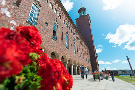 瑞典斯德哥尔摩市市政厅城堡首都窗户房子蓝色历史游客天空建筑学旅行图片