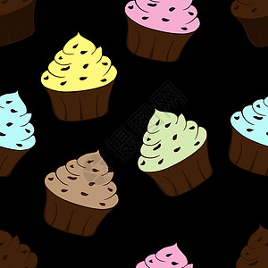 甜甜甜甜甜点无缝模式 矢量插图 请您看看这些纸杯蛋糕的味道卡通片烹饪织物生日小吃蛋糕巧克力厨房杯子庆典图片