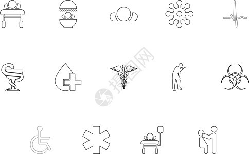 医疗符号处理概念大纲黑色集固体风格图案图像图片