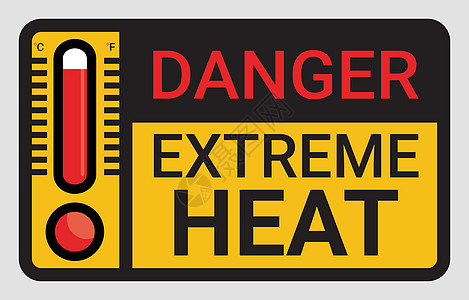 矢量高温警告方形标志 极端热温度计温度条件危险热符号 横幅 海报或公共场所贴纸 在背景上隔离的插图图片