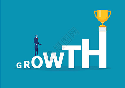 以GROWTH成功概念的名词寻找奖项的商务人士图片