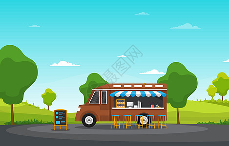 食品卡车Van汽车汽车车辆街道商店公园图片