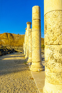 古罗马比占庭城市Bet Sh的Palladius街卡多文化街道赌神旅行帝国赌注石头公园国家柱子图片