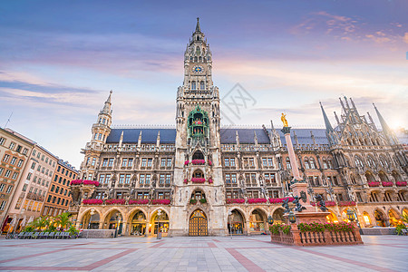慕尼黑与Marienplatz市政厅的天线景观天际地标旅游中心建筑学市中心广场大厅观光图片