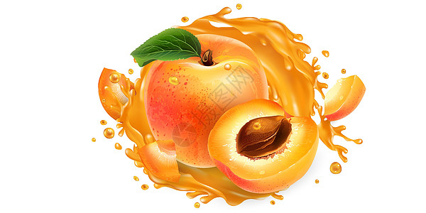整片的杏子在果汁喷洒中被切掉食物广告食谱插图营养飞溅餐厅味道菜单咖啡店图片