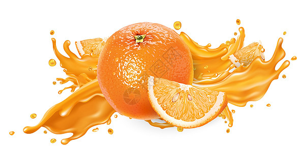 水果果汁和新鲜橙子液体营养餐厅咖啡店飞溅厨房食物饮食美食饮料图片