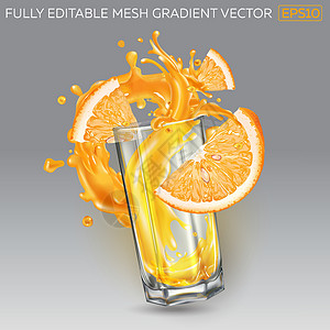 玻璃杯和橙片中飞溅的果汁图片