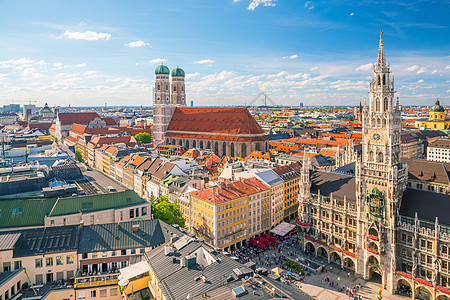 慕尼黑与Marienplatz市政厅的天线历史性文化旅游建筑学广场历史城市景观正方形地标图片