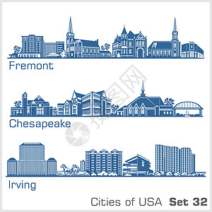 美国城市 - 弗里蒙特 切萨皮克 欧文 详细的架构 时尚矢量图图片