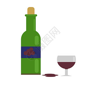 a 葡萄酒和绿色瓶子 加葡萄酒 平式矢量插图图片