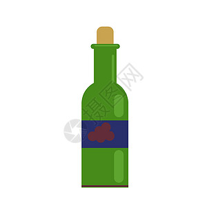 一杯葡萄酒和一瓶绿色瓶子 加葡萄酒 用平板风格的矢量插图图片