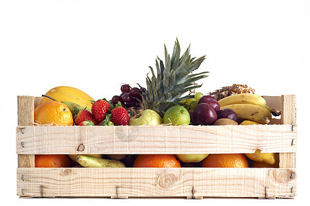 木箱水果食物菠萝健康饮食香蕉柠檬维生素背景李子橙子浆果图片
