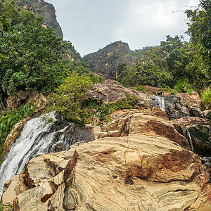 斯里兰卡液体公园高地岩石旅行植物丛林流动木头叶子图片