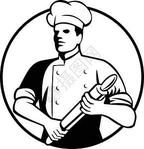 面包师厨师 控股滚盘派里回转黑白图片