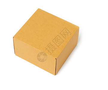 白色背景上孤立的正色棕色纸板盒正方形船运空白牛皮纸打包机纸盒礼物回收纸板送货图片