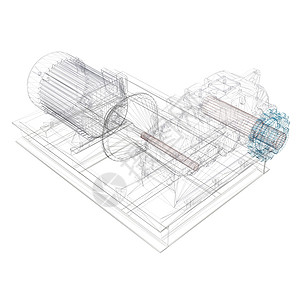 工业电动机线框 等距视图 3D 矢量图管道金属楼梯引擎绘画电气力量配件螺丝齿轮图片